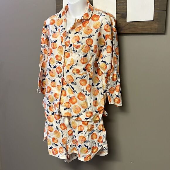 LOFT Sleep Peach Two Piece Set with Button Down Shirt and Pull On Shorts- Small - Picture 3 of 15